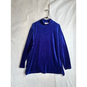 VTG C.S.T. Studio Royal Blue Velvet Mock Neck Long Sleeve Top Plus Size 3X